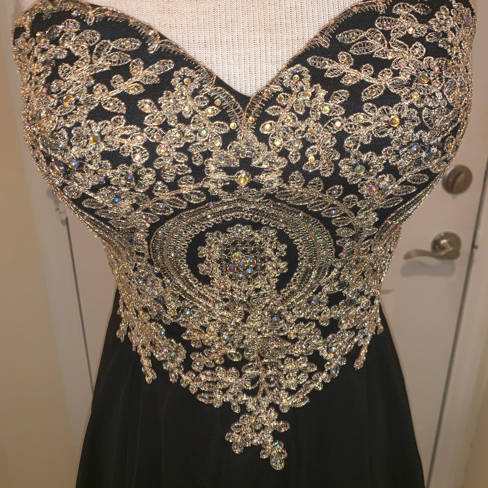 Strapless Black and gold prom/ cocktail dress
